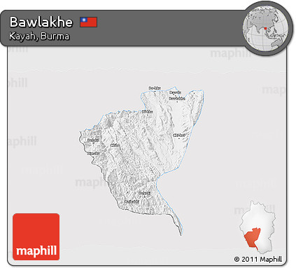 Silver Style 3D Map of Bawlakhe, single color outside
