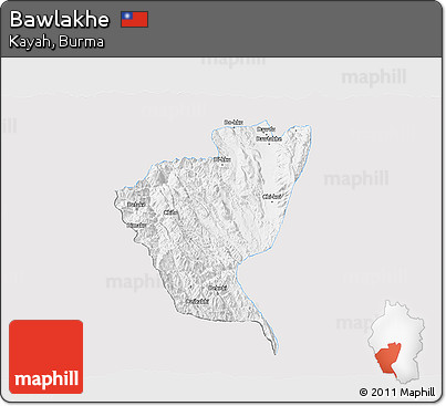 Silver Style 3D Map of Bawlakhe, single color outside