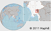 Gray Location Map of Bawlakhe, highlighted country, highlighted parent region, hill shading