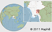 Savanna Style Location Map of Bawlakhe, highlighted country, highlighted parent region, hill shading