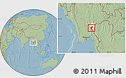 Savanna Style Location Map of Bawlakhe, highlighted parent region, hill shading