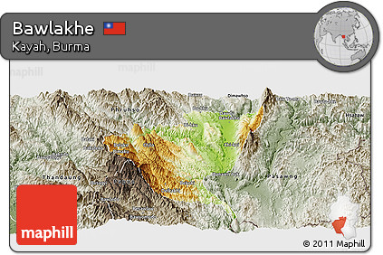 Physical Panoramic Map of Bawlakhe, semi-desaturated