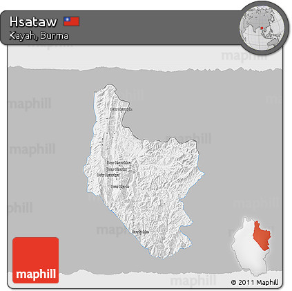 Gray 3D Map of Hsataw, single color outside