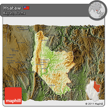 Physical 3D Map of Hsataw, darken
