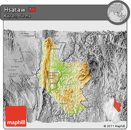 Physical 3D Map of Hsataw, desaturated