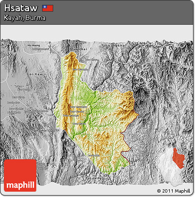Physical 3D Map of Hsataw, desaturated