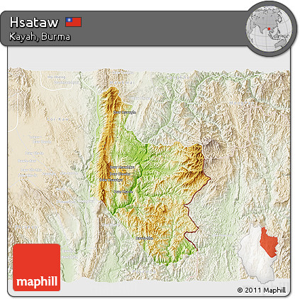 Physical 3D Map of Hsataw, lighten