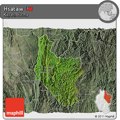 Satellite 3D Map of Hsataw, semi-desaturated