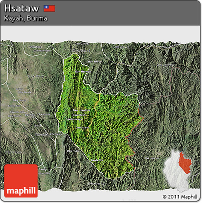 Satellite 3D Map of Hsataw, semi-desaturated