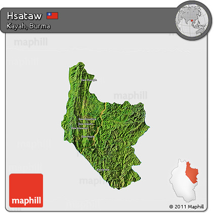 Satellite 3D Map of Hsataw, single color outside