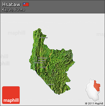 Satellite 3D Map of Hsataw, single color outside