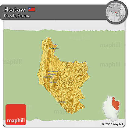 Savanna Style 3D Map of Hsataw, single color outside