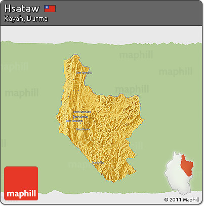 Savanna Style 3D Map of Hsataw, single color outside