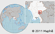 Gray Location Map of Hsataw, highlighted country, highlighted parent region, hill shading