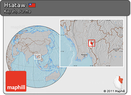 Gray Location Map of Hsataw, highlighted parent region, hill shading