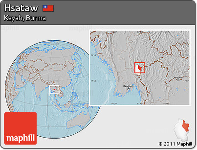 Gray Location Map of Hsataw, highlighted parent region, hill shading