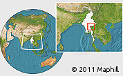 Satellite Location Map of Hsataw, highlighted country, highlighted parent region, within the entire country