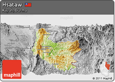 Physical Panoramic Map of Hsataw, desaturated