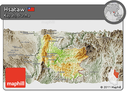 Physical Panoramic Map of Hsataw, semi-desaturated