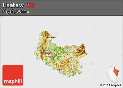 Physical Panoramic Map of Hsataw, single color outside