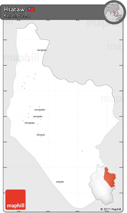 Silver Style Simple Map of Hsataw, single color outside