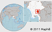 Gray Location Map of Kayah, highlighted country, hill shading