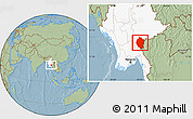 Savanna Style Location Map of Kayah, highlighted country, hill shading