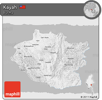 Gray Panoramic Map of Kayah, single color outside