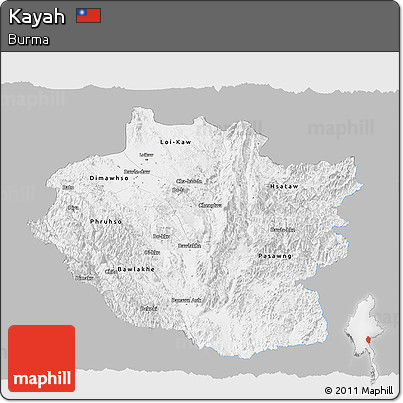 Gray Panoramic Map of Kayah, single color outside