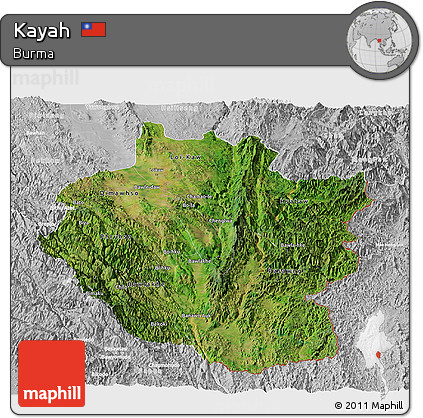 Satellite Panoramic Map of Kayah, lighten, desaturated