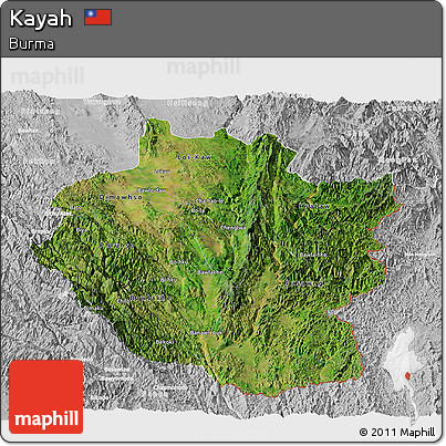 Satellite Panoramic Map of Kayah, lighten, desaturated