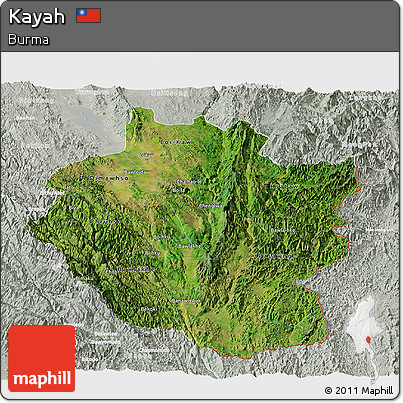 Satellite Panoramic Map of Kayah, lighten, semi-desaturated