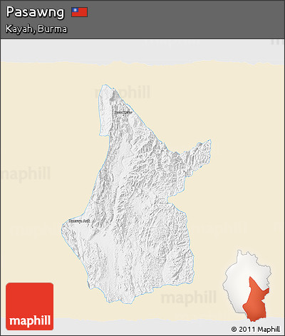 Classic Style 3D Map of Pasawng, single color outside