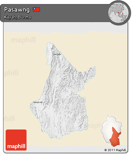 Classic Style 3D Map of Pasawng, single color outside