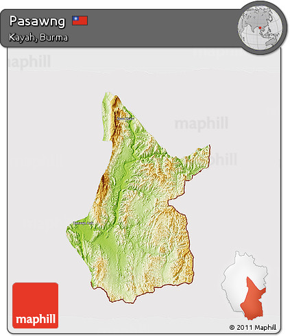 Physical 3D Map of Pasawng, cropped outside