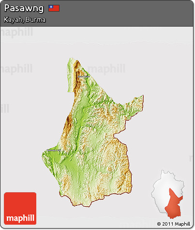Physical 3D Map of Pasawng, cropped outside