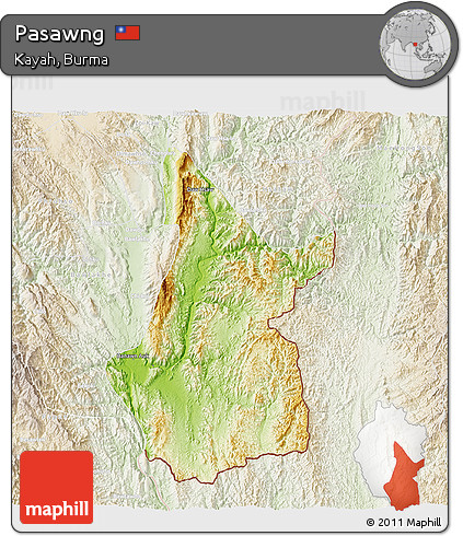 Physical 3D Map of Pasawng, lighten