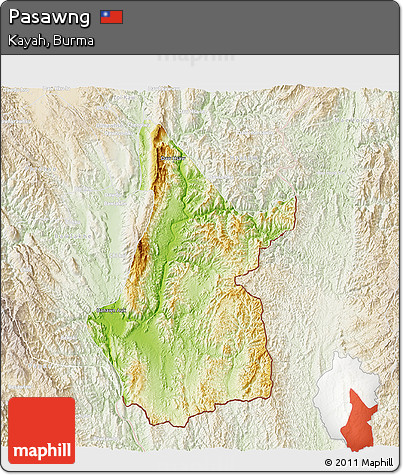 Physical 3D Map of Pasawng, lighten