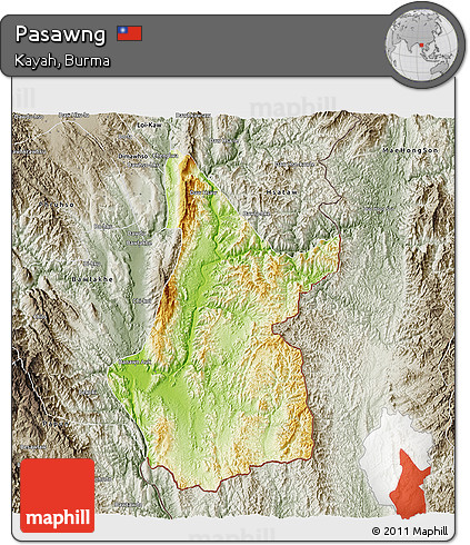 Physical 3D Map of Pasawng, semi-desaturated