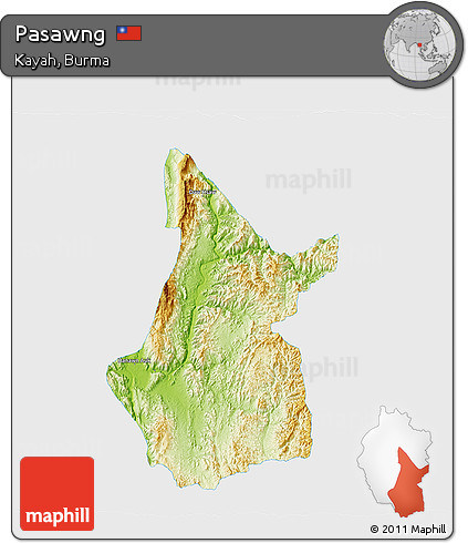 Physical 3D Map of Pasawng, single color outside