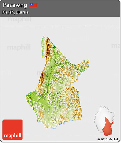 Physical 3D Map of Pasawng, single color outside