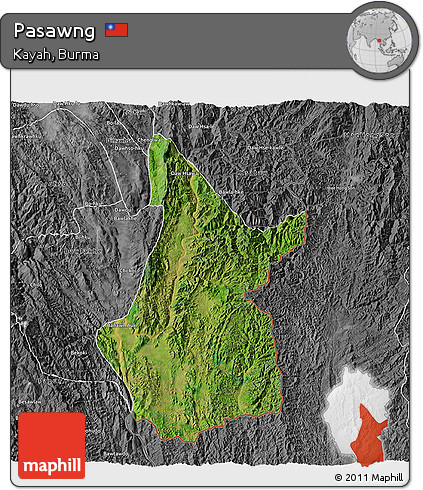 Satellite 3D Map of Pasawng, desaturated