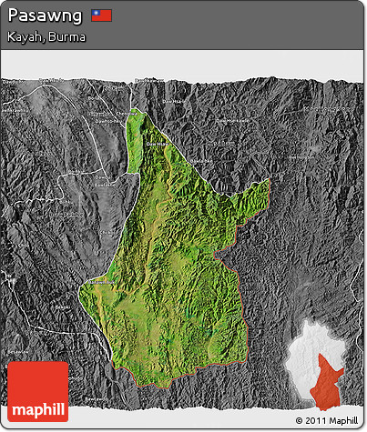 Satellite 3D Map of Pasawng, desaturated
