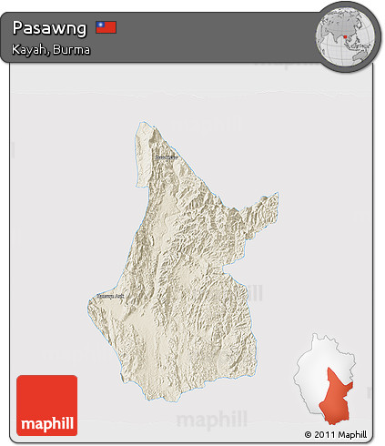 Shaded Relief 3D Map of Pasawng, single color outside