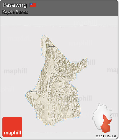 Shaded Relief 3D Map of Pasawng, single color outside