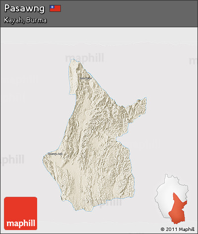 Shaded Relief 3D Map of Pasawng, single color outside