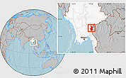 Gray Location Map of Pasawng, highlighted country, hill shading
