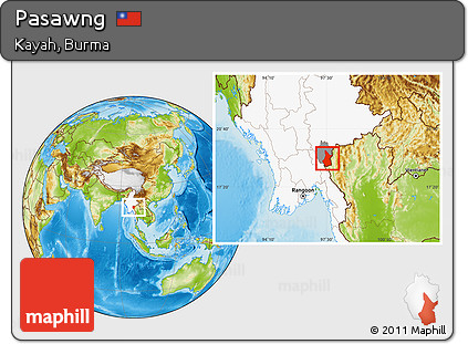 Physical Location Map of Pasawng, highlighted country, highlighted parent region