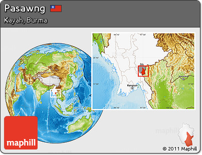 Physical Location Map of Pasawng, highlighted country, highlighted parent region