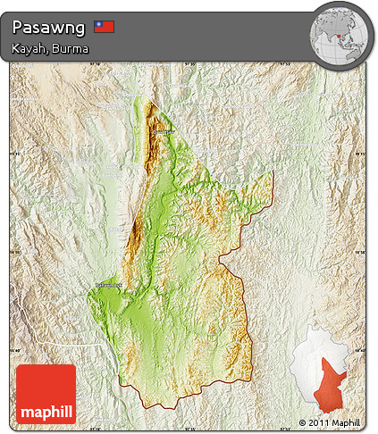 Physical Map of Pasawng, lighten